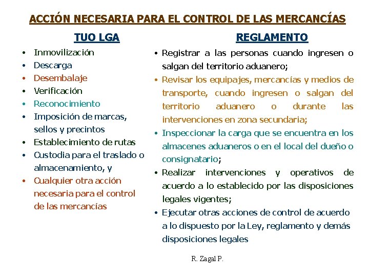 ACCIÓN NECESARIA PARA EL CONTROL DE LAS MERCANCÍAS TUO LGA • Inmovilización • Descarga