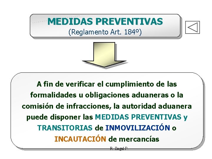 MEDIDAS PREVENTIVAS (Reglamento Art. 184º) A fin de verificar el cumplimiento de las formalidades