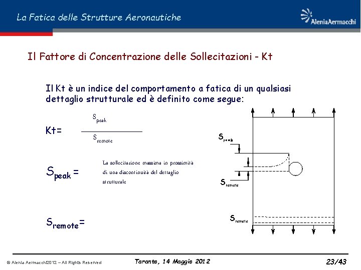 La Fatica delle Strutture Aeronautiche Il Fattore di Concentrazione delle Sollecitazioni - Kt Il