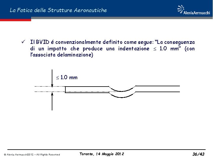 La Fatica delle Strutture Aeronautiche ü Il BVID é convenzionalmente definito come segue: “La