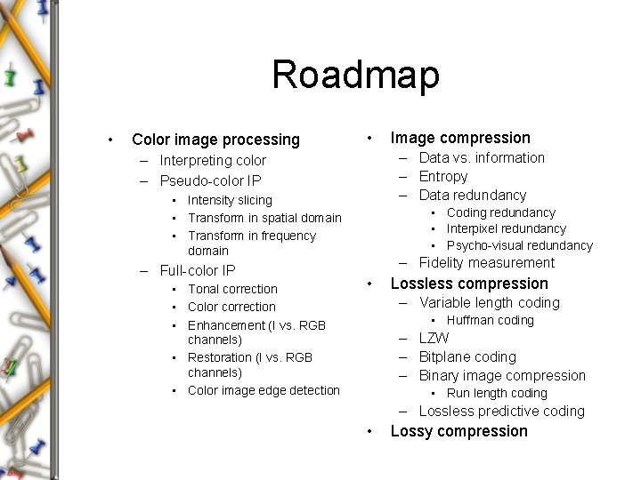 Roadmap • Color image processing • – Data vs. information – Entropy – Data Roadmap • Color image processing • – Data vs. information – Entropy – Data