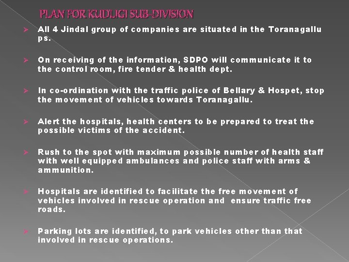 PLAN FOR KUDLIGI SUB-DIVISION Ø All 4 Jindal group of companies are situated in