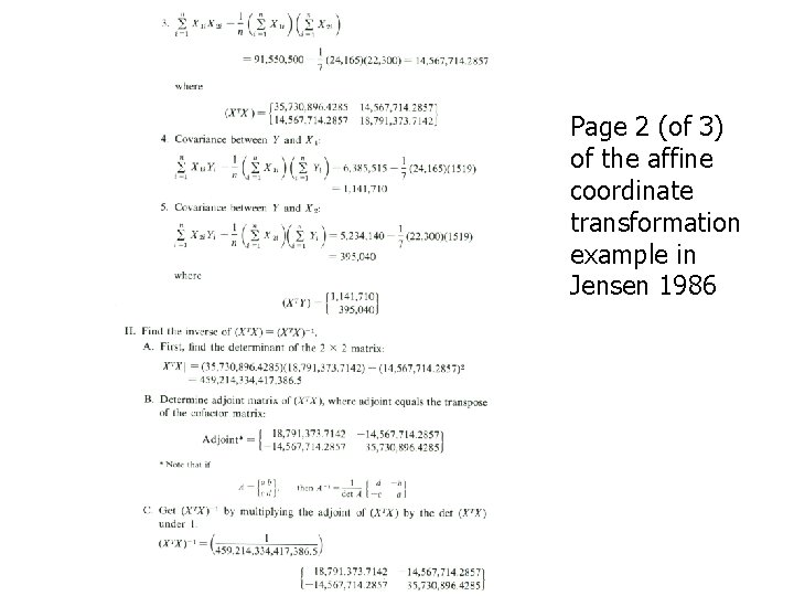 Page 2 (of 3) of the affine coordinate transformation example in Jensen 1986 