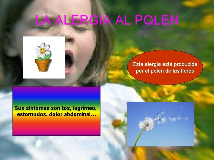 LA ALERGIA AL POLEN Esta alergia está producida por el polen de las flores.