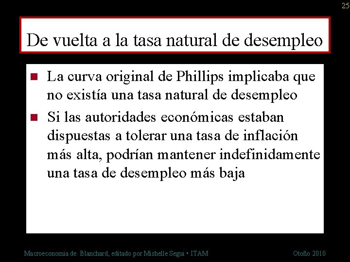 25 De vuelta a la tasa natural de desempleo n n La curva original