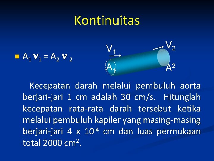 Kontinuitas n A 1 1 = A 2 2 V 1 V 2 A