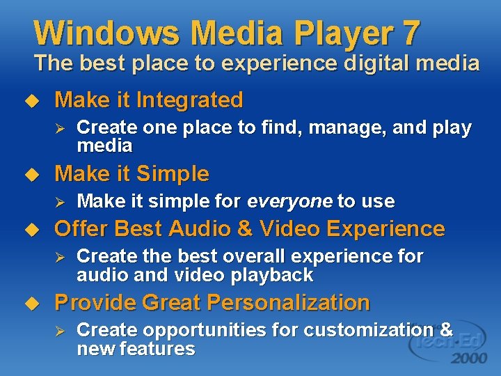 Windows Media Player 7 The best place to experience digital media u Make it