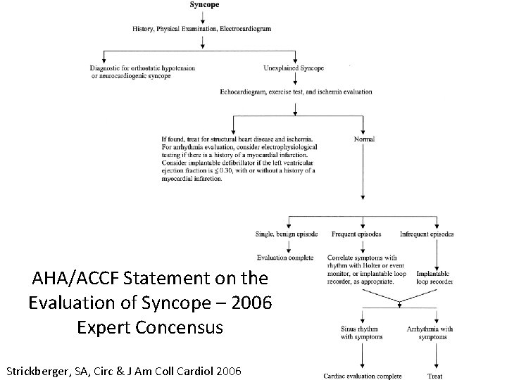 AHA/ACCF Statement on the Evaluation of Syncope – 2006 Expert Concensus Strickberger, SA, Circ