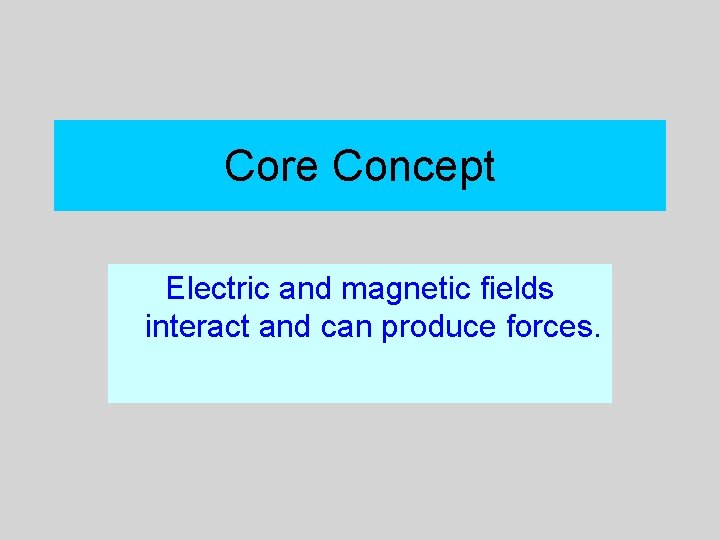 Core Concept Electric and magnetic fields interact and can produce forces. 