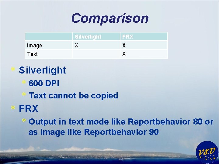 Comparison Image Silverlight FRX X X Text X * Silverlight * 600 DPI *