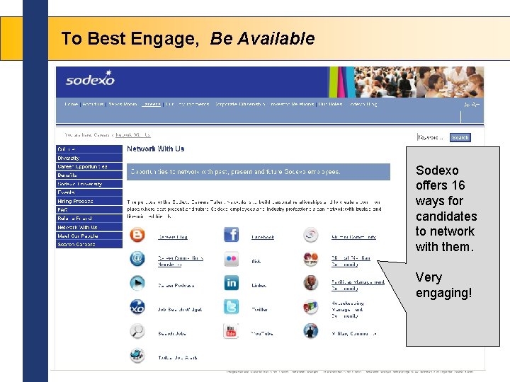 To Best Engage, Be Available Sodexo offers 16 ways for candidates to network with