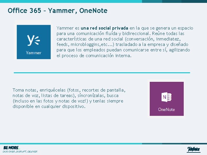 Office 365 – Yammer, One. Note Yammer es una red social privada en la