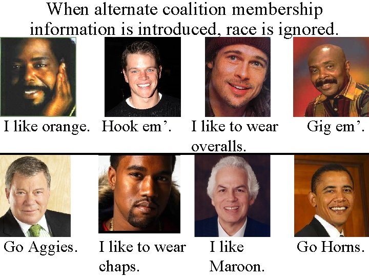 When alternate coalition membership information is introduced, race is ignored. I like orange. Hook