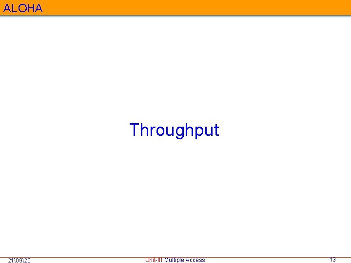 ALOHA Throughput 21�920 Unit-III Multiple Access 13 