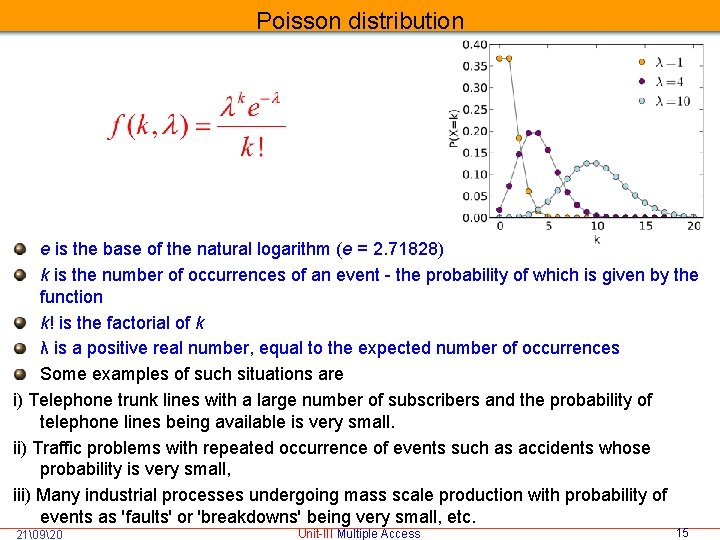 Poisson distribution e is the base of the natural logarithm (e = 2. 71828)