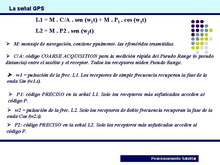 La señal GPS L 1 = M. C/A. sen (w 1 t) + M.