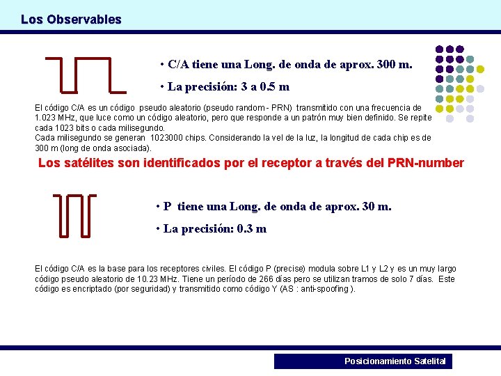 Los Observables • C/A tiene una Long. de onda de aprox. 300 m. •