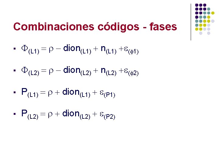 Combinaciones códigos - fases § F(L 1) = r - dion(L 1) +e(f 1)