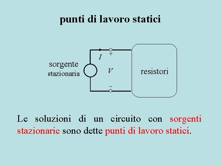 punti di lavoro statici sorgente stazionaria I + V resistori Le soluzioni di un