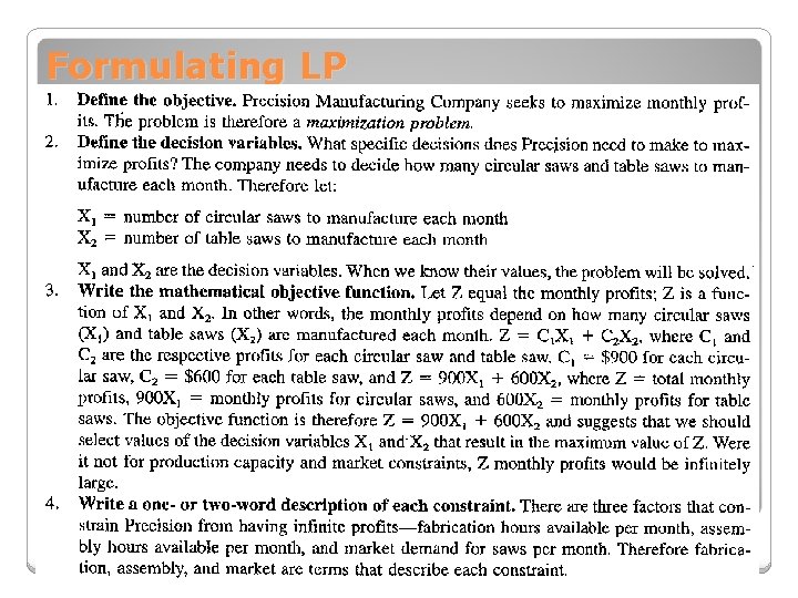 Formulating LP 