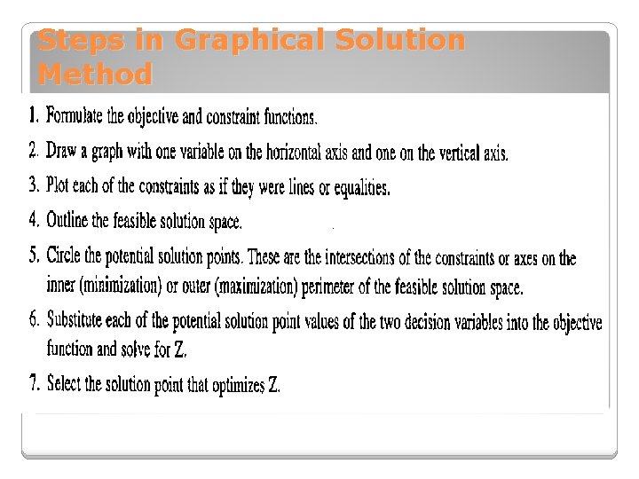 Steps in Graphical Solution Method 