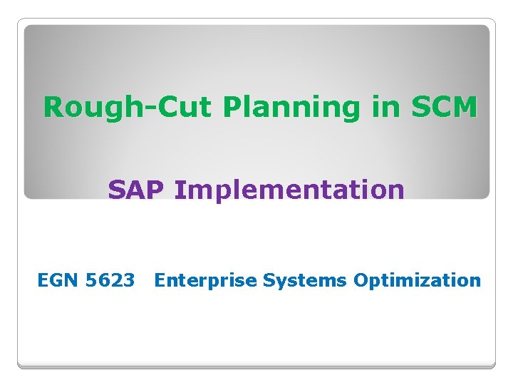 Rough-Cut Planning in SCM SAP Implementation EGN 5623 Enterprise Systems Optimization 