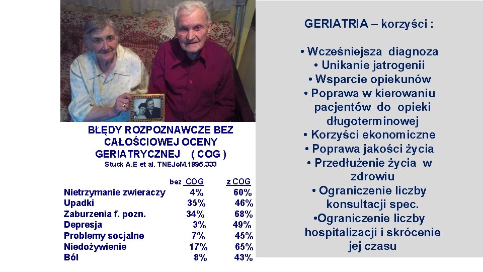 GERIATRIA – korzyści : BŁĘDY ROZPOZNAWCZE BEZ CAŁOŚCIOWEJ OCENY GERIATRYCZNEJ ( COG ) Stuck