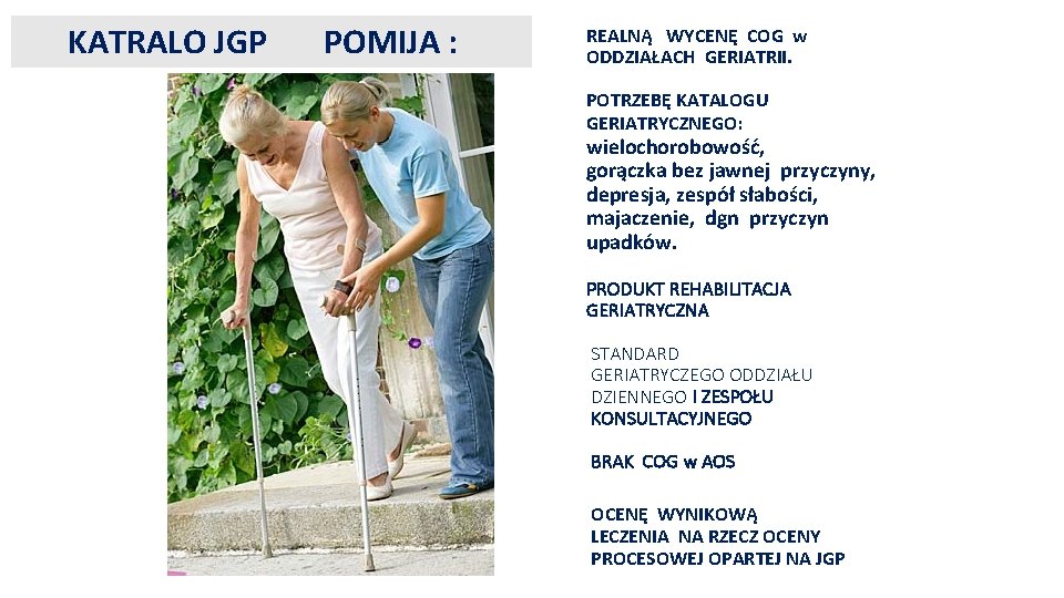  KATRALO JGP POMIJA : REALNĄ WYCENĘ COG w ODDZIAŁACH GERIATRII. POTRZEBĘ KATALOGU GERIATRYCZNEGO: