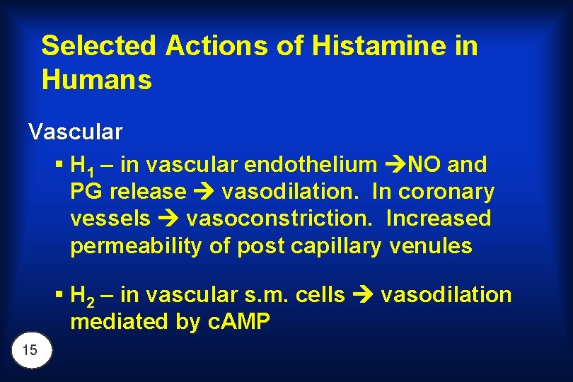 Selected Actions of Histamine in Humans Vascular § H 1 – in vascular endothelium