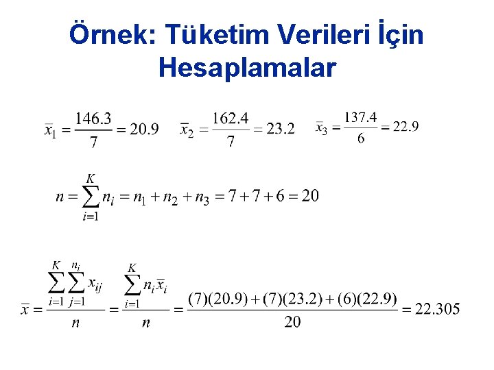 Örnek: Tüketim Verileri İçin Hesaplamalar Örnek: Tüketim Verileri İçin Hesaplamalar