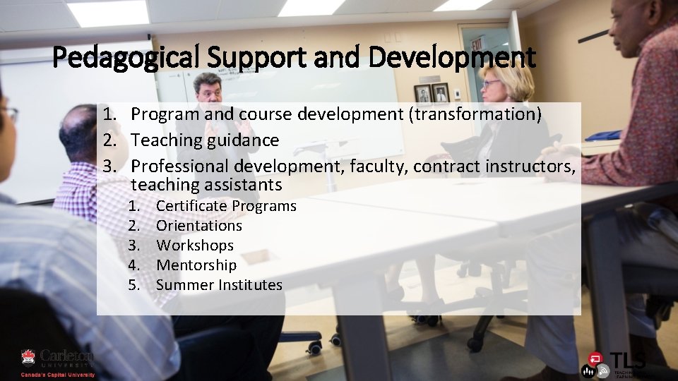 Pedagogical Support and Development 1. Program and course development (transformation) 2. Teaching guidance 3.