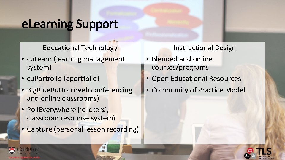 e. Learning Support • • • Educational Technology Instructional Design cu. Learn (learning management