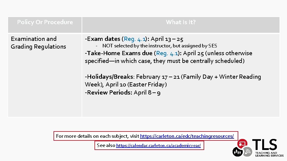 Policy Or Procedure Examination and Grading Regulations What Is It? -Exam dates (Reg. 4.