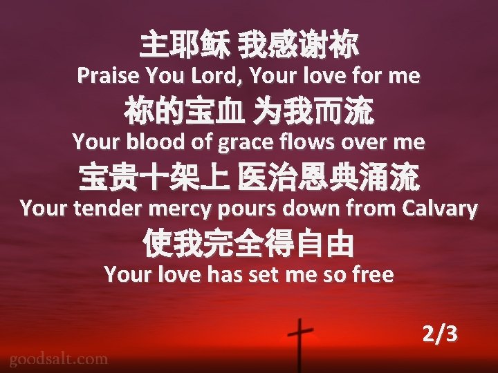 主耶稣 我感谢祢 Praise You Lord, Your love for me 祢的宝血 为我而流 Your blood of