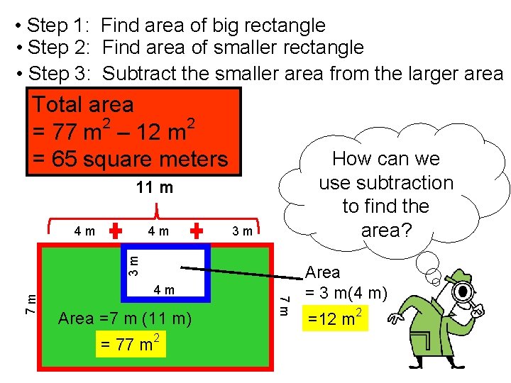  • Step 1: Find area of big rectangle • Step 2: Find area