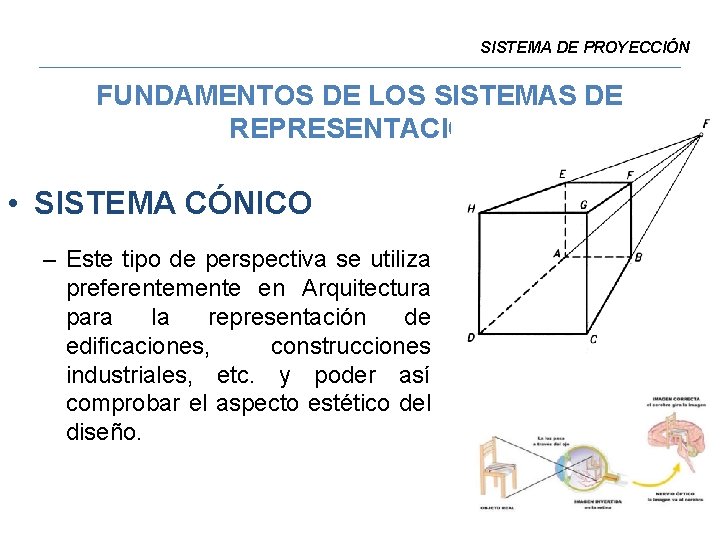 SISTEMA DE PROYECCIÓN FUNDAMENTOS DE LOS SISTEMAS DE REPRESENTACIÓN • SISTEMA CÓNICO – Este