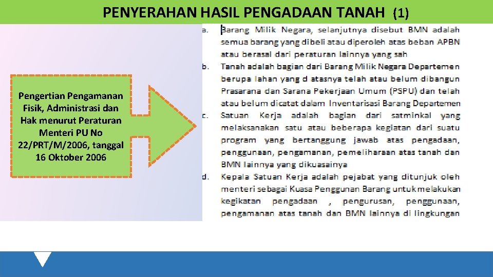 PENYERAHAN HASIL PENGADAAN TANAH (1) Pengertian Pengamanan Fisik, Administrasi dan Hak menurut Peraturan Menteri