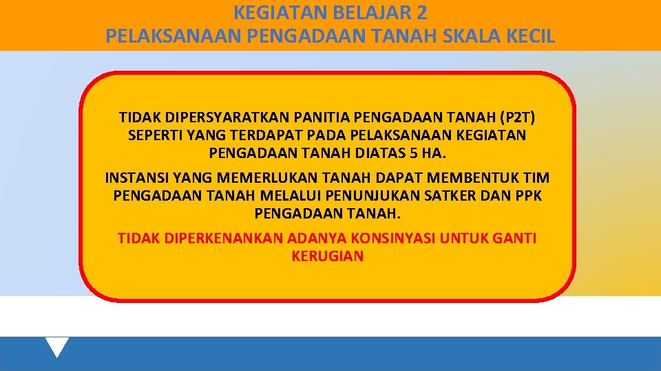 KEGIATAN BELAJAR 2 PELAKSANAAN PENGADAAN TANAH SKALA KECIL TIDAK DIPERSYARATKAN PANITIA PENGADAAN TANAH (P