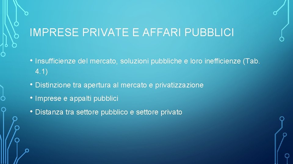 IMPRESE PRIVATE E AFFARI PUBBLICI • Insufficienze del mercato, soluzioni pubbliche e loro inefficienze