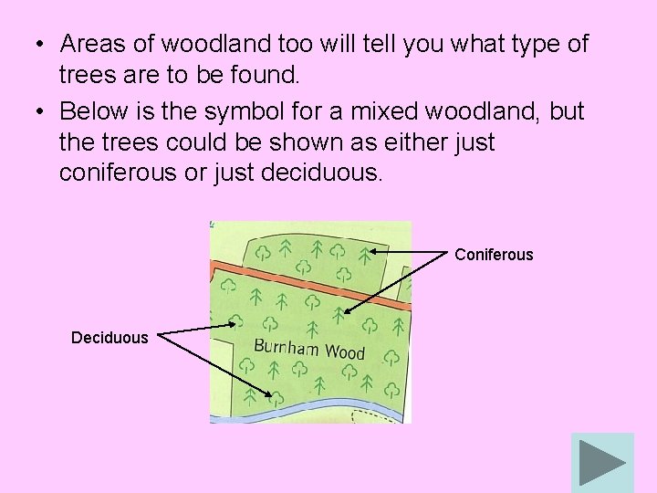  • Areas of woodland too will tell you what type of trees are