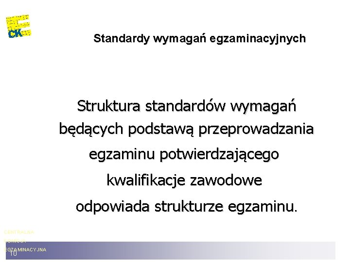 Standardy wymagań egzaminacyjnych Struktura standardów wymagań będących podstawą przeprowadzania egzaminu potwierdzającego kwalifikacje zawodowe odpowiada