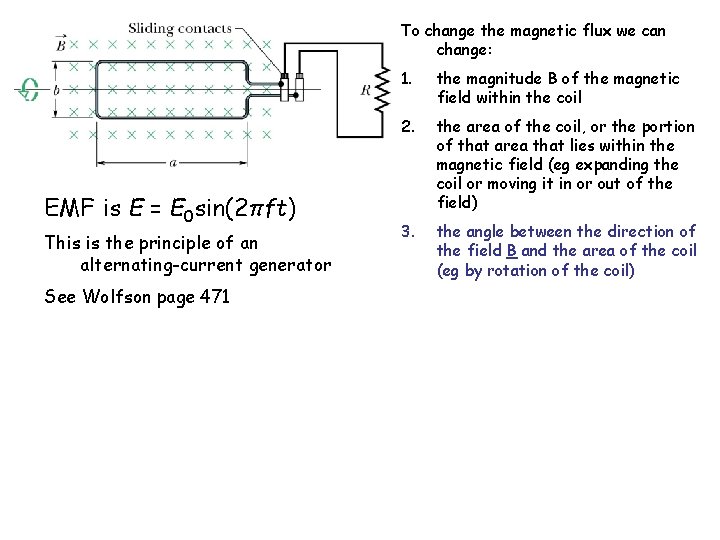 To change the magnetic flux we can change: EMF is E = E 0