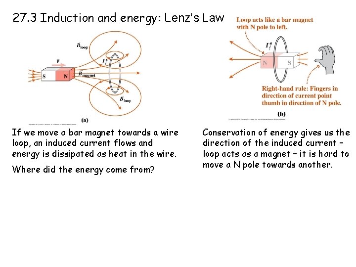 27. 3 Induction and energy: Lenz’s Law If we move a bar magnet towards