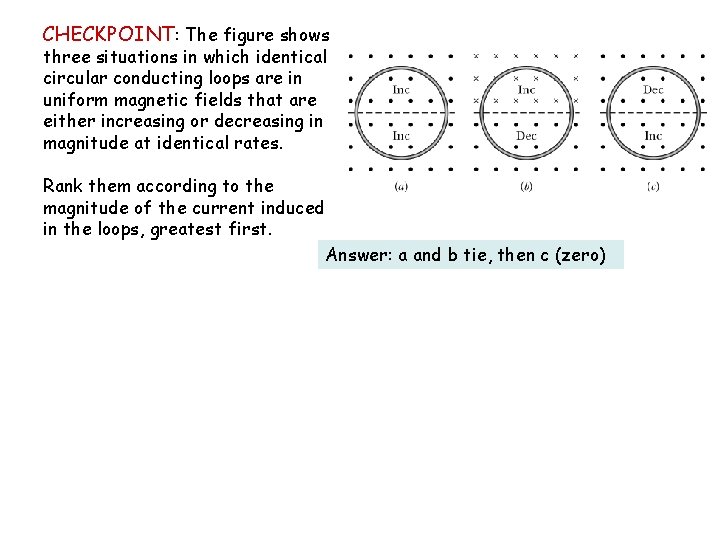 CHECKPOINT: The figure shows three situations in which identical circular conducting loops are in