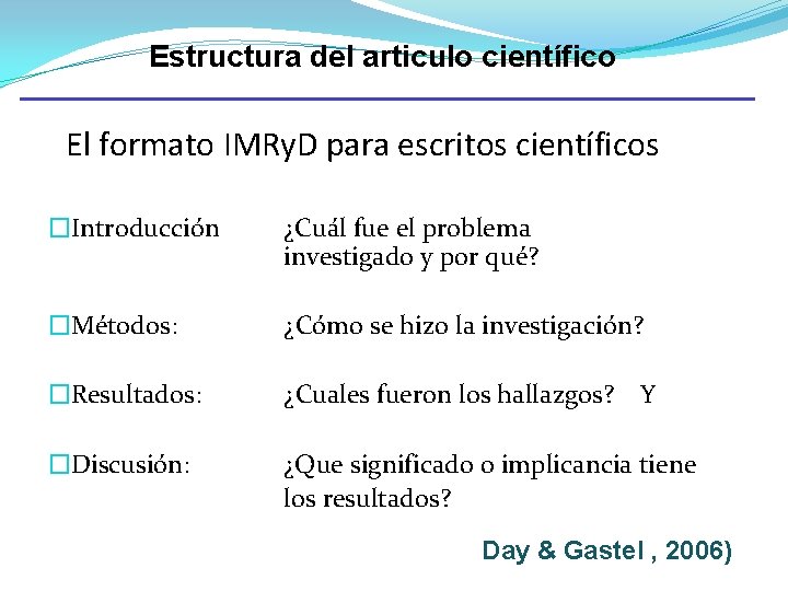 Estructura del articulo científico El formato IMRy. D para escritos científicos �Introducción ¿Cuál fue