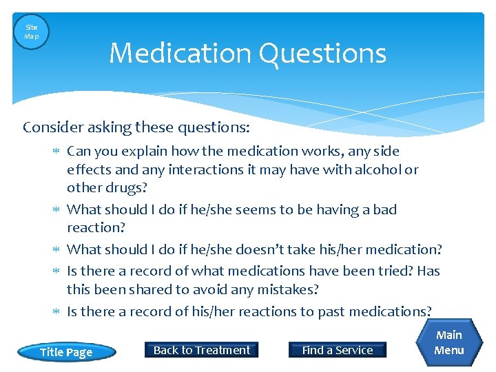 Site Map Medication Questions Consider asking these questions: Can you explain how the medication