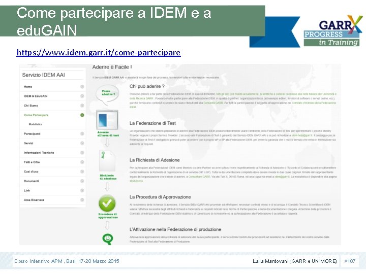 Come partecipare a IDEM e a edu. GAIN https: //www. idem. garr. it/come-partecipare Corso