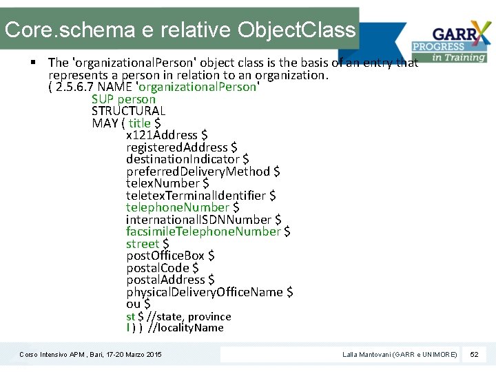 Core. schema e relative Object. Class § The 'organizational. Person' object class is the