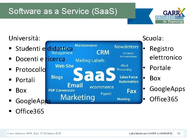 Software as a Service (Saa. S) Università: § Studenti e didattica § Docenti e