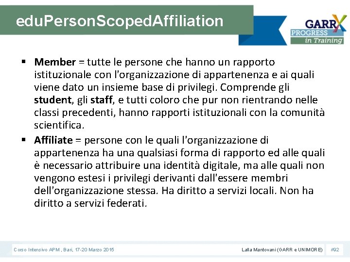 edu. Person. Scoped. Affiliation § Member = tutte le persone che hanno un rapporto